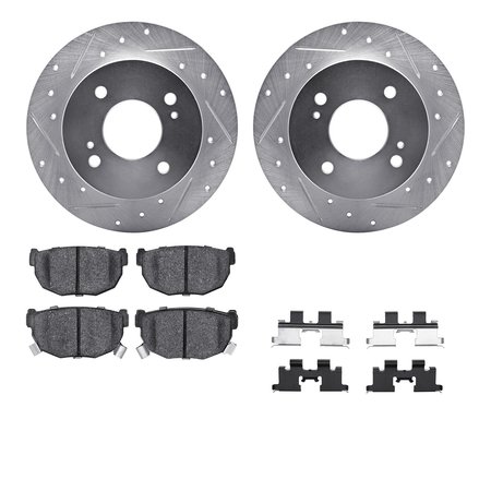 DYNAMIC FRICTION CO 7512-67029, Rotors-Drilled and Slotted-Silver w/ 5000 Advanced Brake Pads incl. Hardware, Zinc Coat 7512-67029